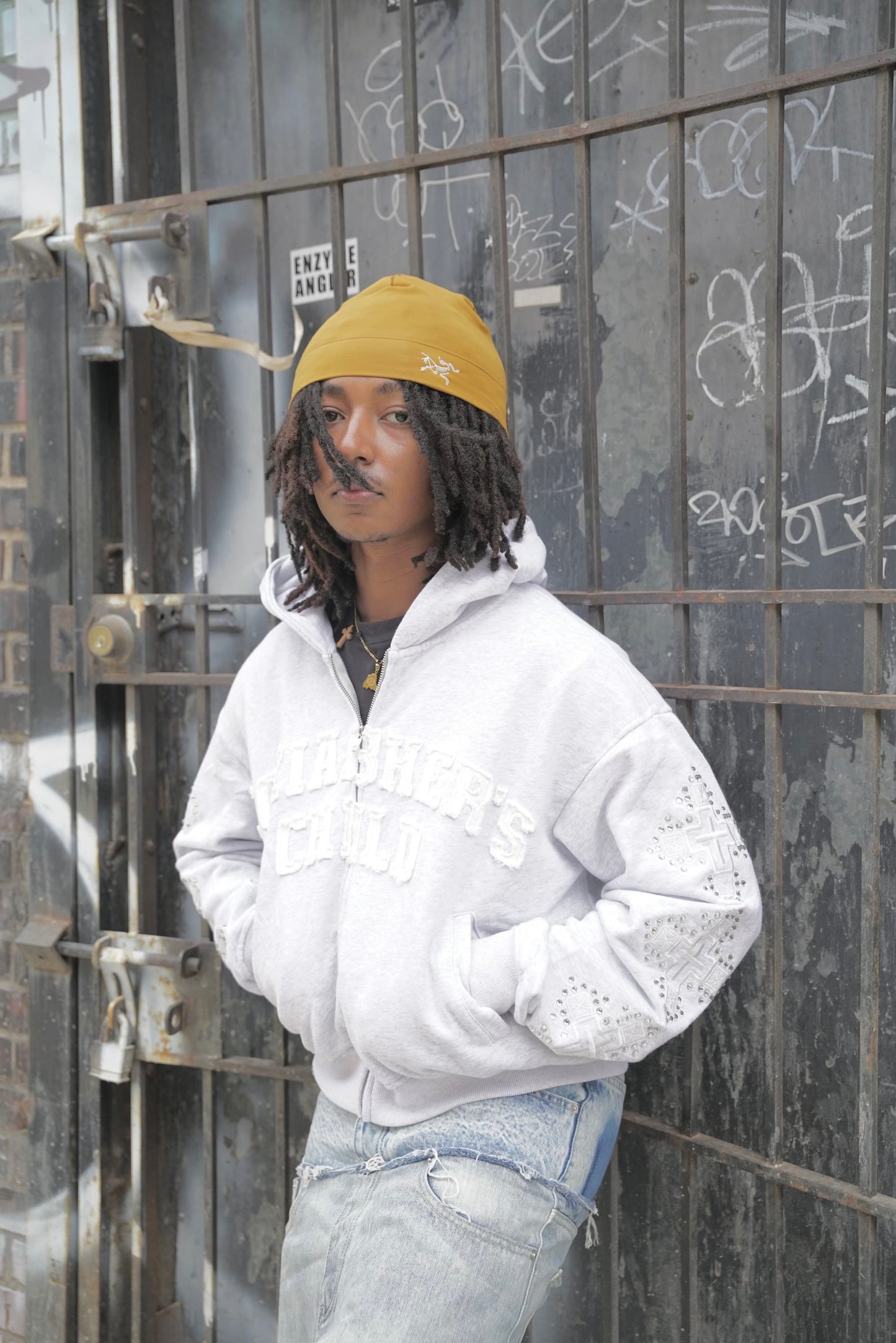 EGZIABHER’S CHILD RHINESTONE Zip-Up Grey (Pre-Order)