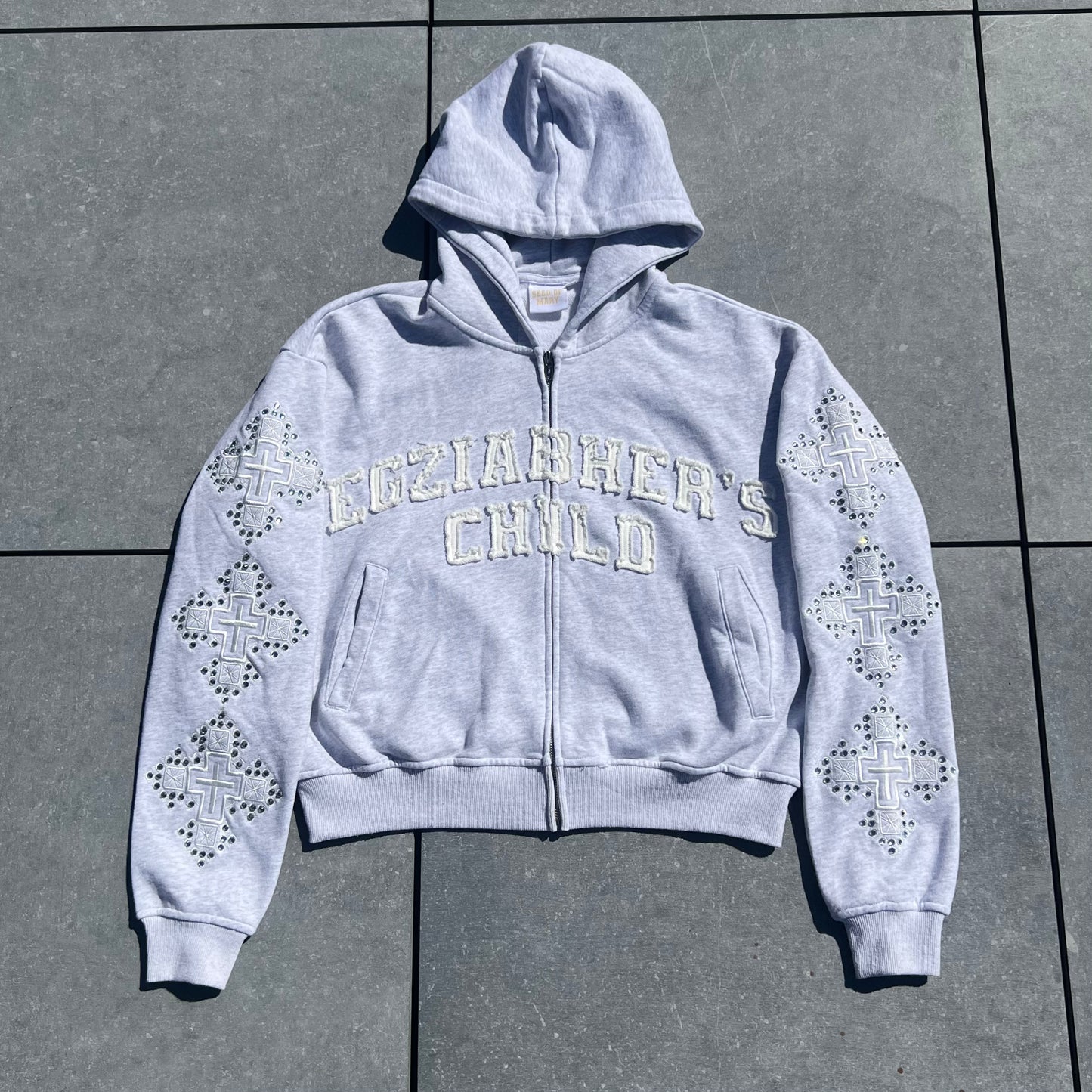 EGZIABHER’S CHILD RHINESTONE Zip-Up Grey (Pre-Order)